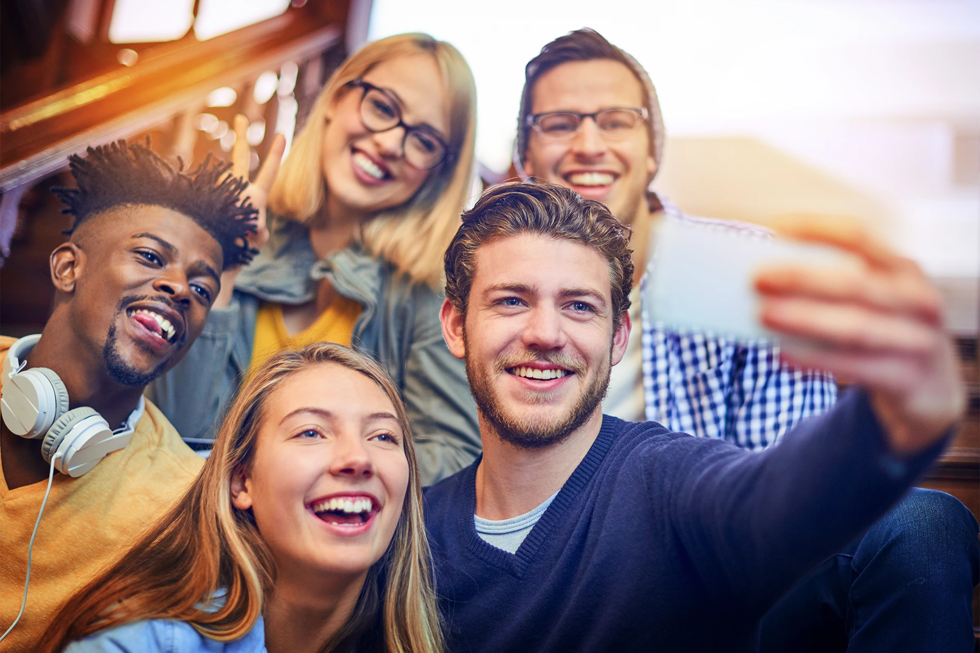 Young students taking selfies Young students taking selfies